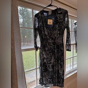 Elegant Black and White Leaf Print Dress